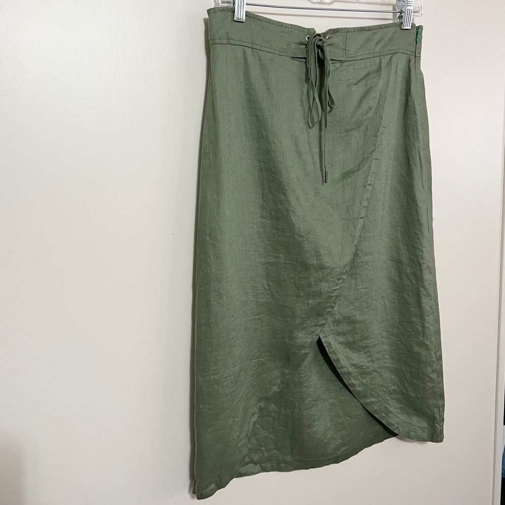 Anthropologie Sanctuary Green Linen Wrap Skirt S - Picture 2 of 9
